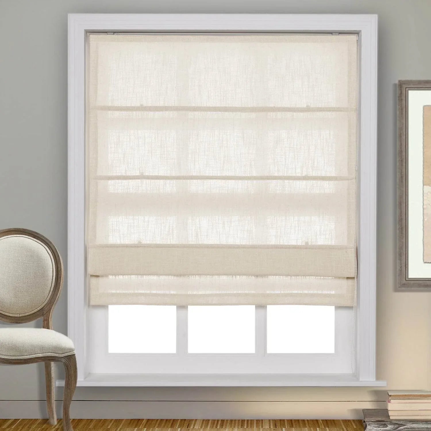 1908 Roman Shade Velcro Faux Linen Light Filtering, Blackout, Room Darkening, Installation Hardware Included - Cololeaf -- #0 Snow White