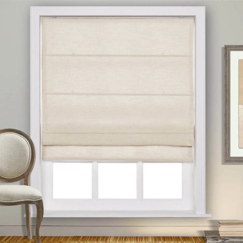 1908 Roman Shade Velcro Faux Linen Light Filtering, Blackout, Room Darkening, Installation Hardware Included - Cololeaf -- #0 Snow White