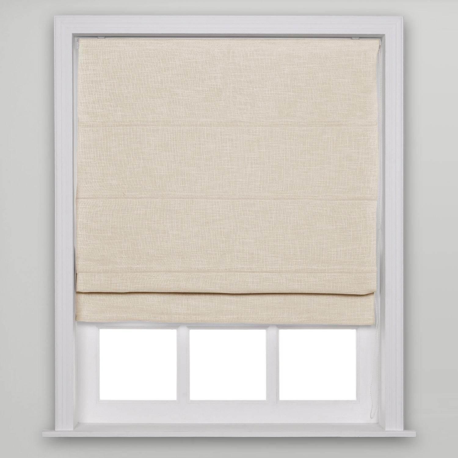 1908 Roman Shade Velcro Faux Linen Light Filtering, Blackout, Room Darkening, Installation Hardware Included - Cololeaf -- #3 Sand Beige