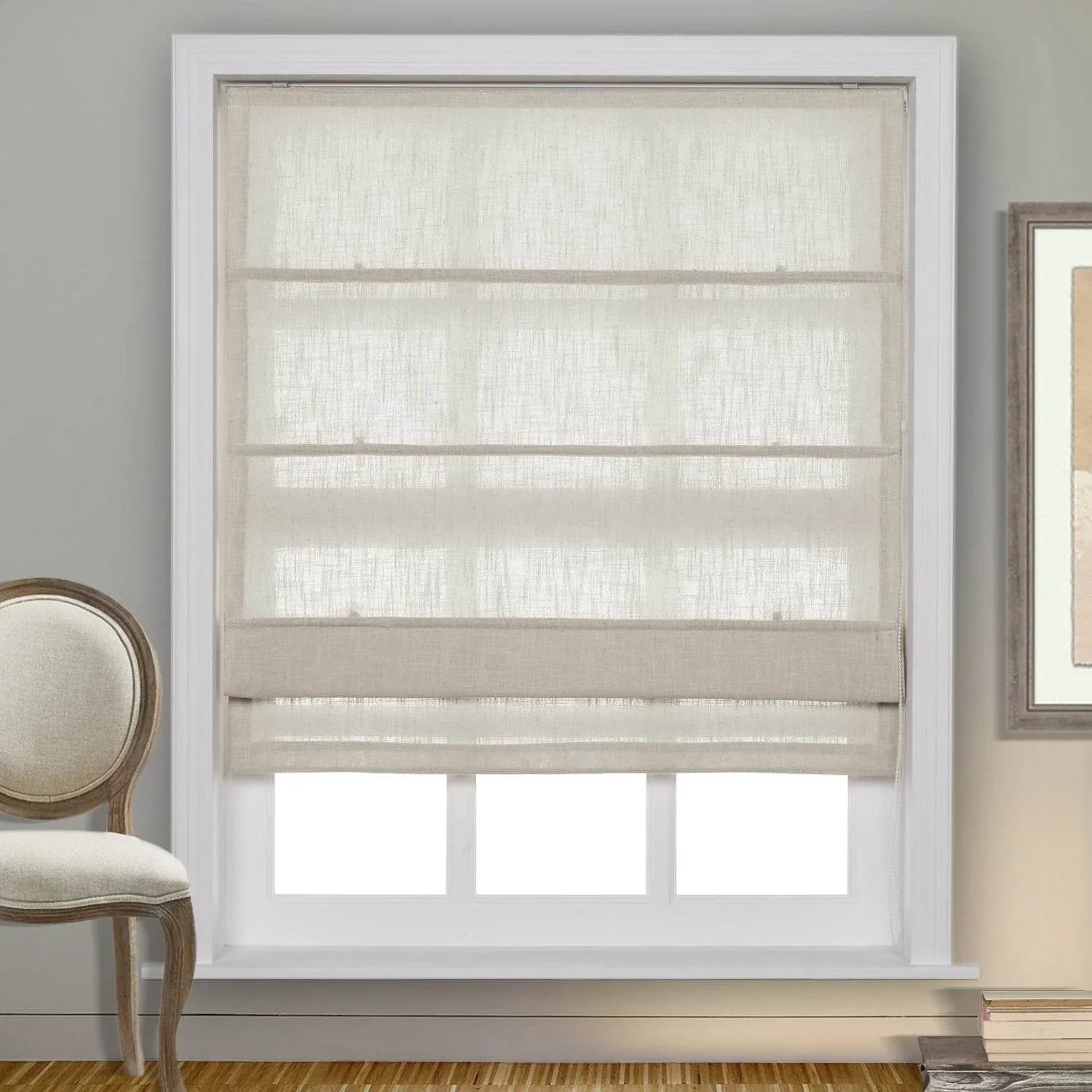 1908 Roman Shade Velcro Faux Linen Light Filtering, Blackout, Room Darkening, Installation Hardware Included - Cololeaf -- #0 Snow White