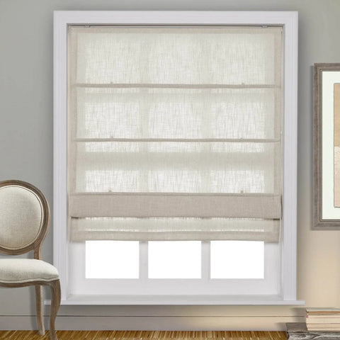 1908 Roman Shade Velcro Faux Linen Light Filtering, Blackout, Room Darkening, Installation Hardware Included - Cololeaf -- #0 Snow White