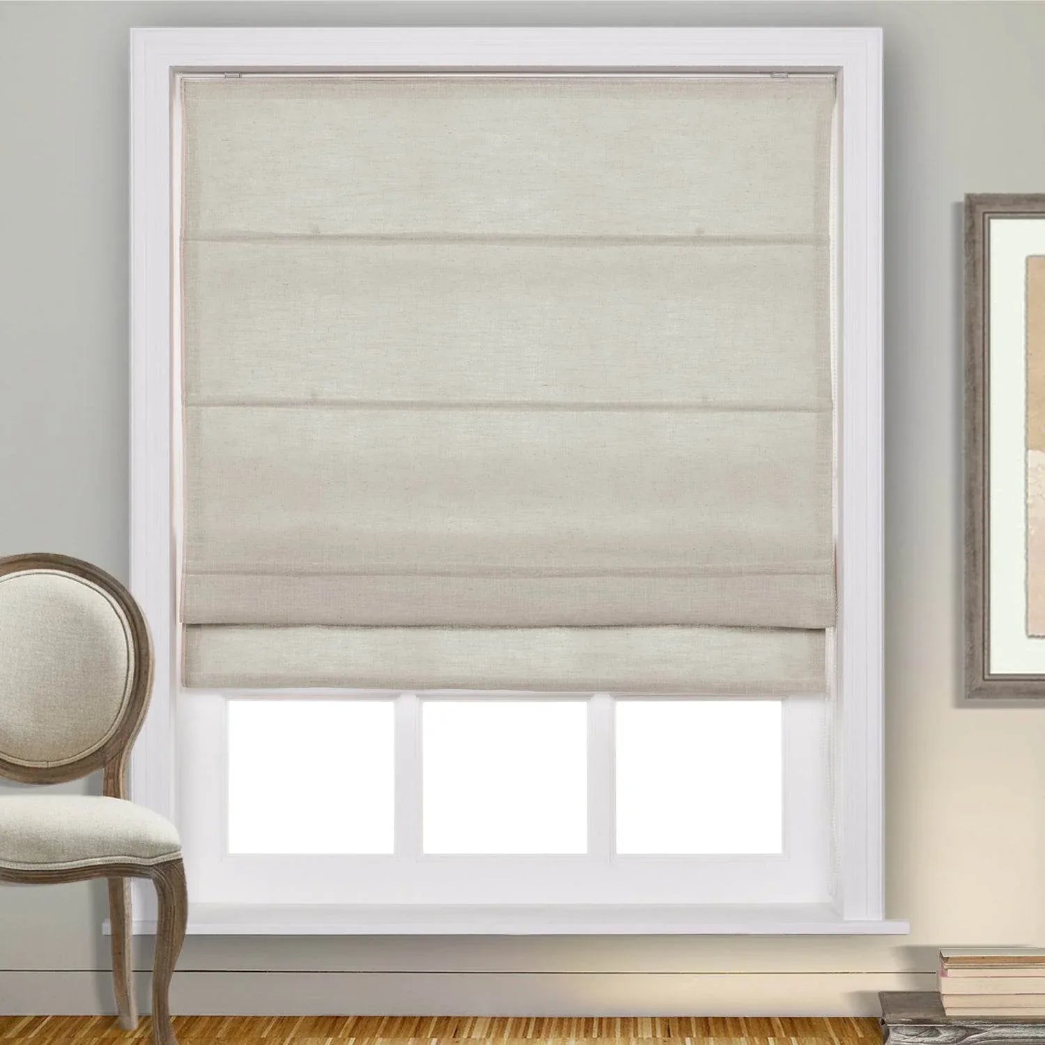 1908 Roman Shade Velcro Faux Linen Light Filtering, Blackout, Room Darkening, Installation Hardware Included - Cololeaf -- #0 Snow White