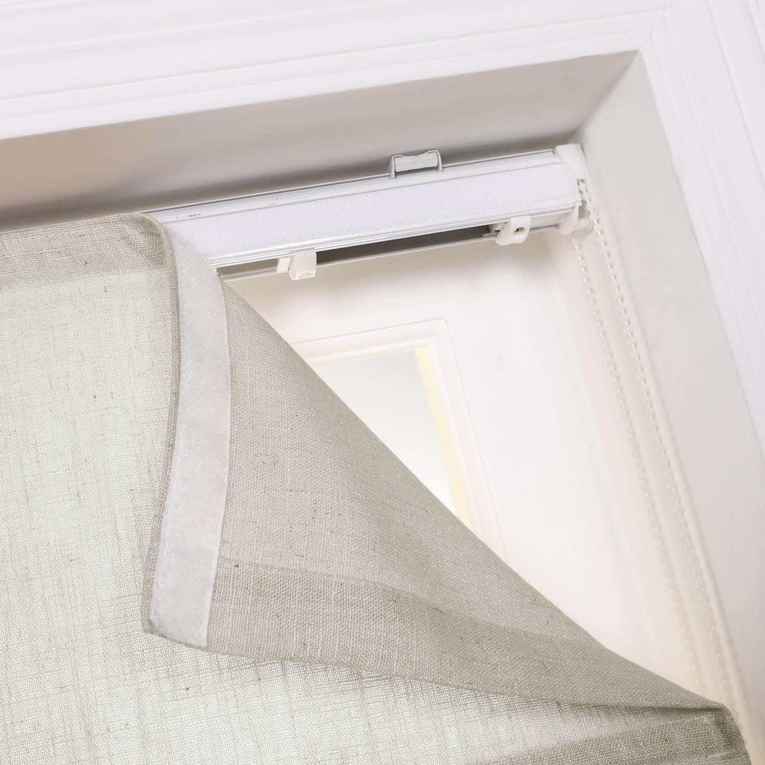 1908 Roman Shade Velcro Faux Linen Light Filtering, Blackout, Room Darkening, Installation Hardware Included - Cololeaf -- #0 Snow White