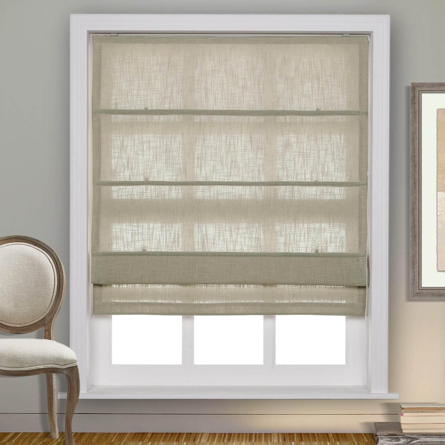 1908 Roman Shade Velcro Faux Linen Light Filtering, Blackout, Room Darkening, Installation Hardware Included - Cololeaf -- #0 Snow White