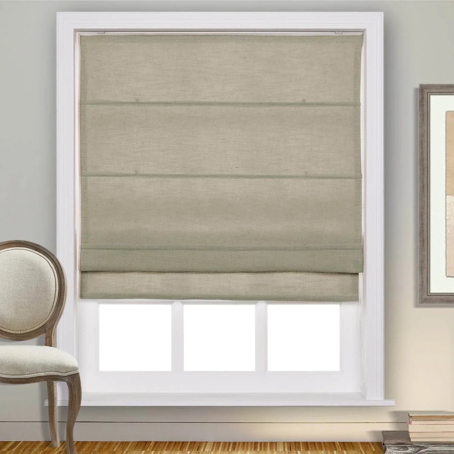 1908 Roman Shade Velcro Faux Linen Light Filtering, Blackout, Room Darkening, Installation Hardware Included - Cololeaf -- #0 Snow White