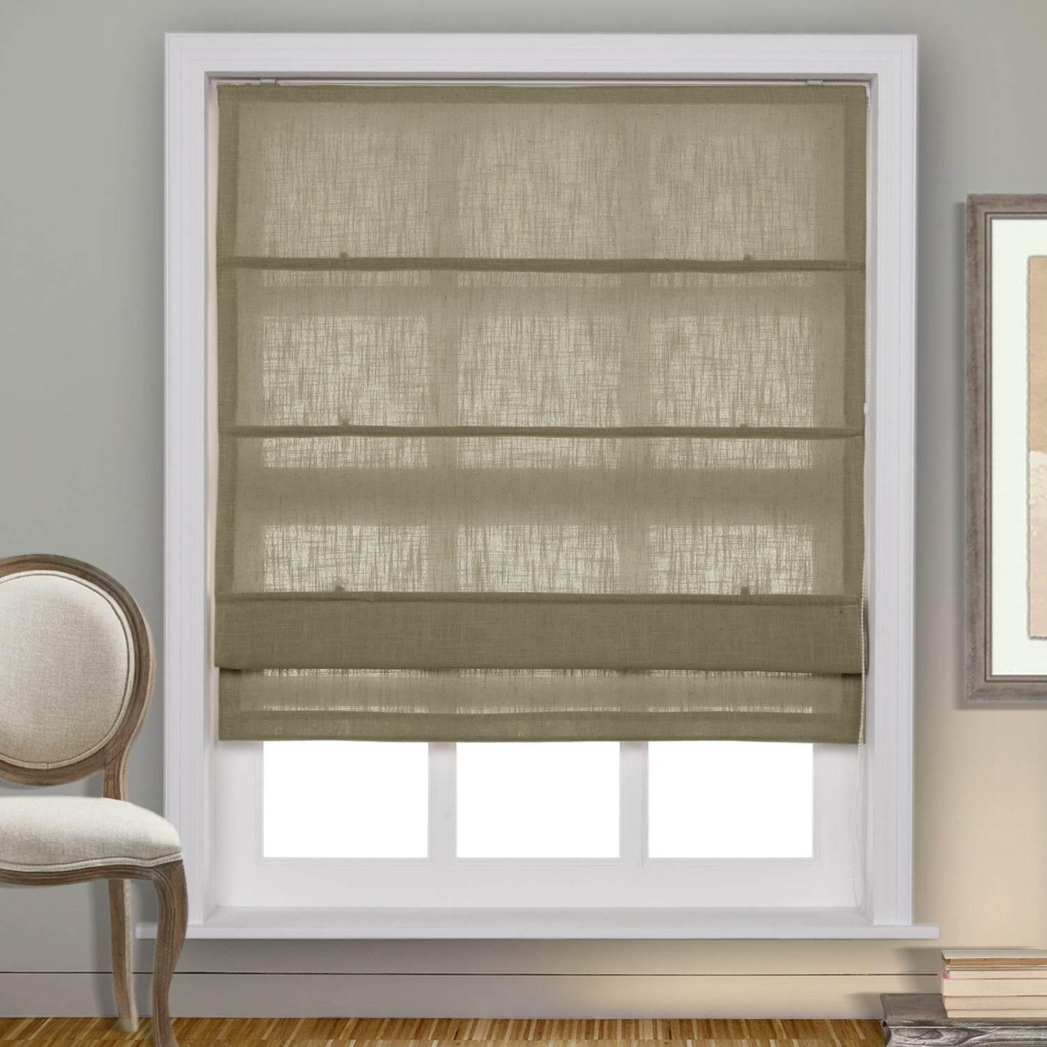 1908 Roman Shade Velcro Faux Linen Light Filtering, Blackout, Room Darkening, Installation Hardware Included - Cololeaf -- #0 Snow White