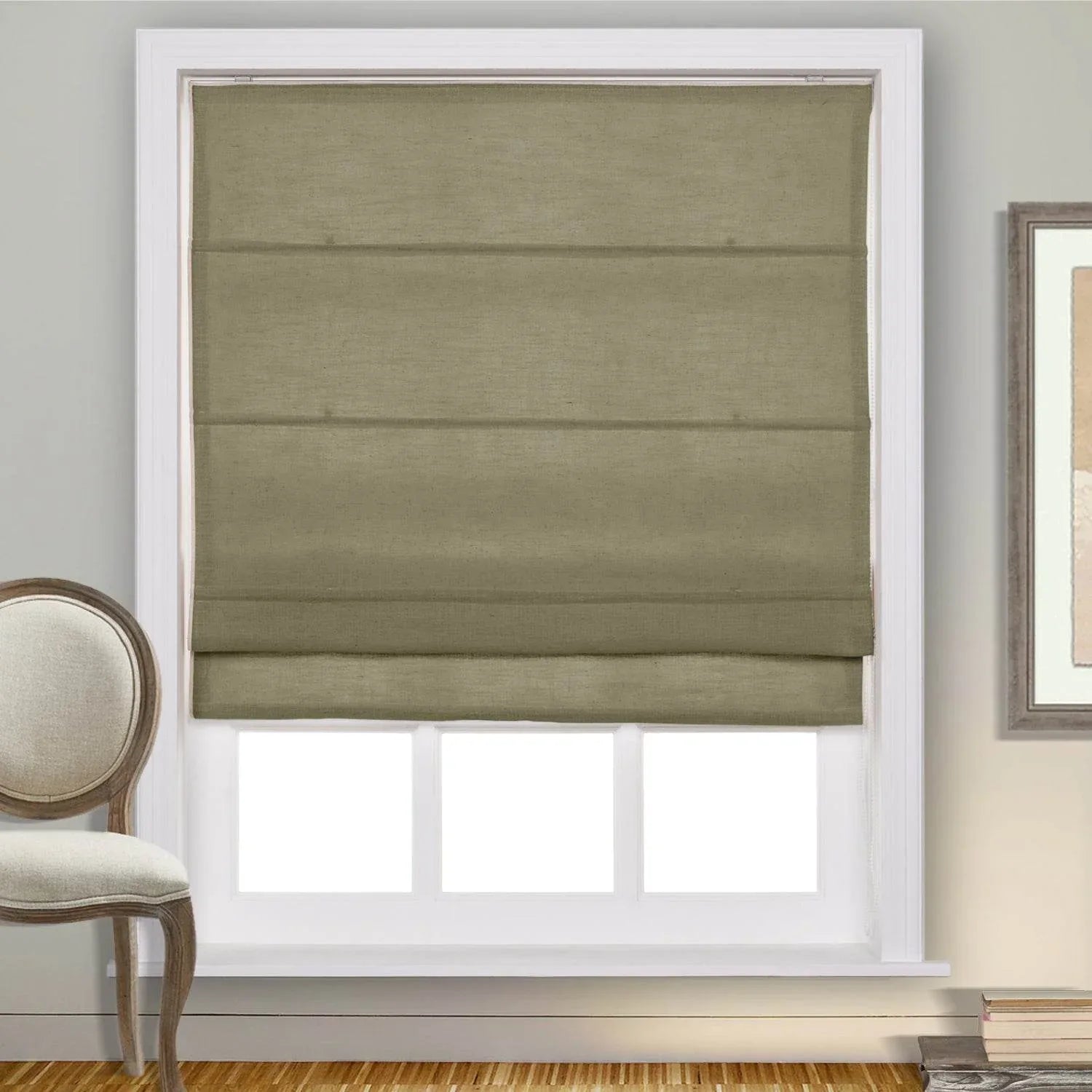 1908 Roman Shade Velcro Faux Linen Light Filtering, Blackout, Room Darkening, Installation Hardware Included - Cololeaf -- #0 Snow White