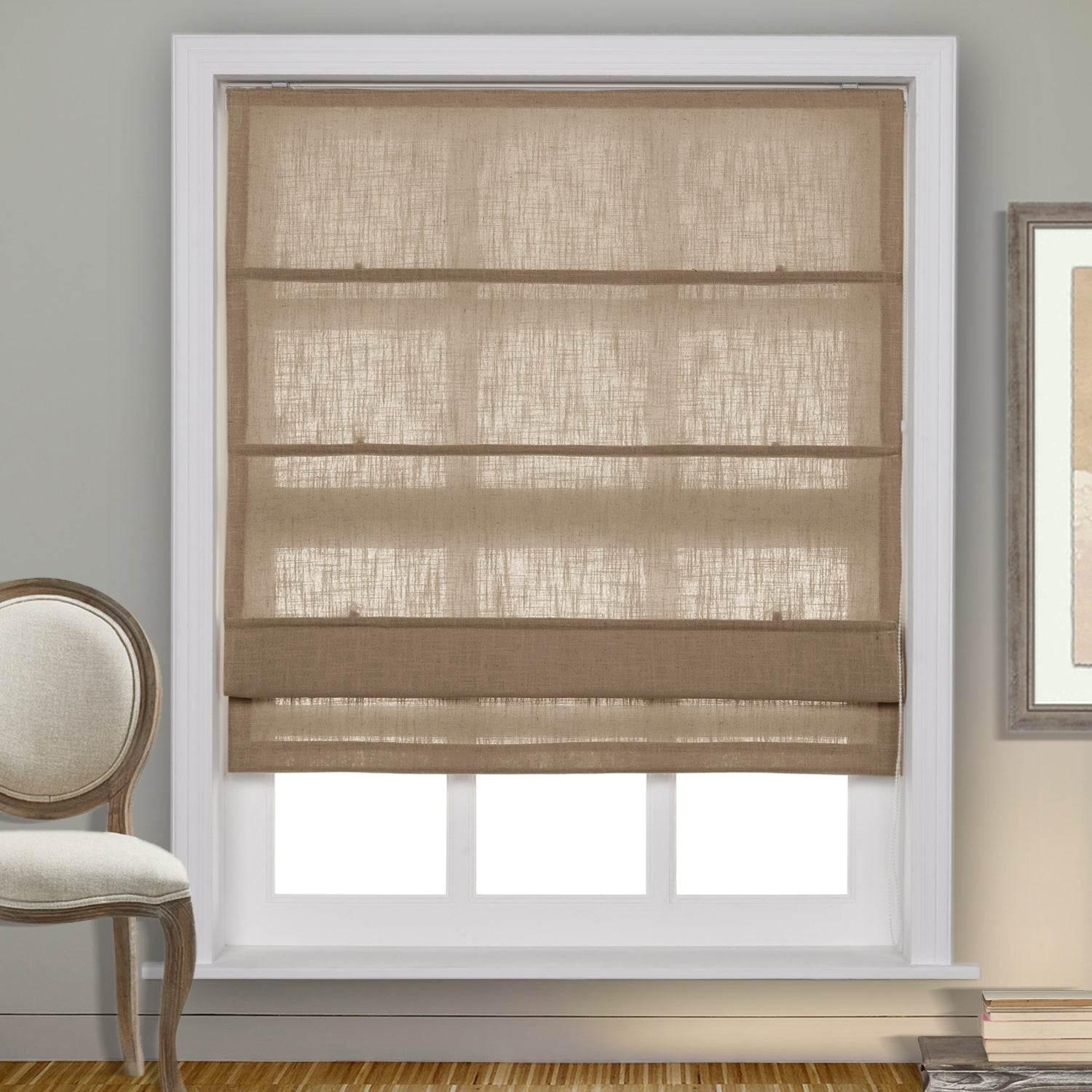 1908 Roman Shade Velcro Faux Linen Light Filtering, Blackout, Room Darkening, Installation Hardware Included - Cololeaf -- #0 Snow White