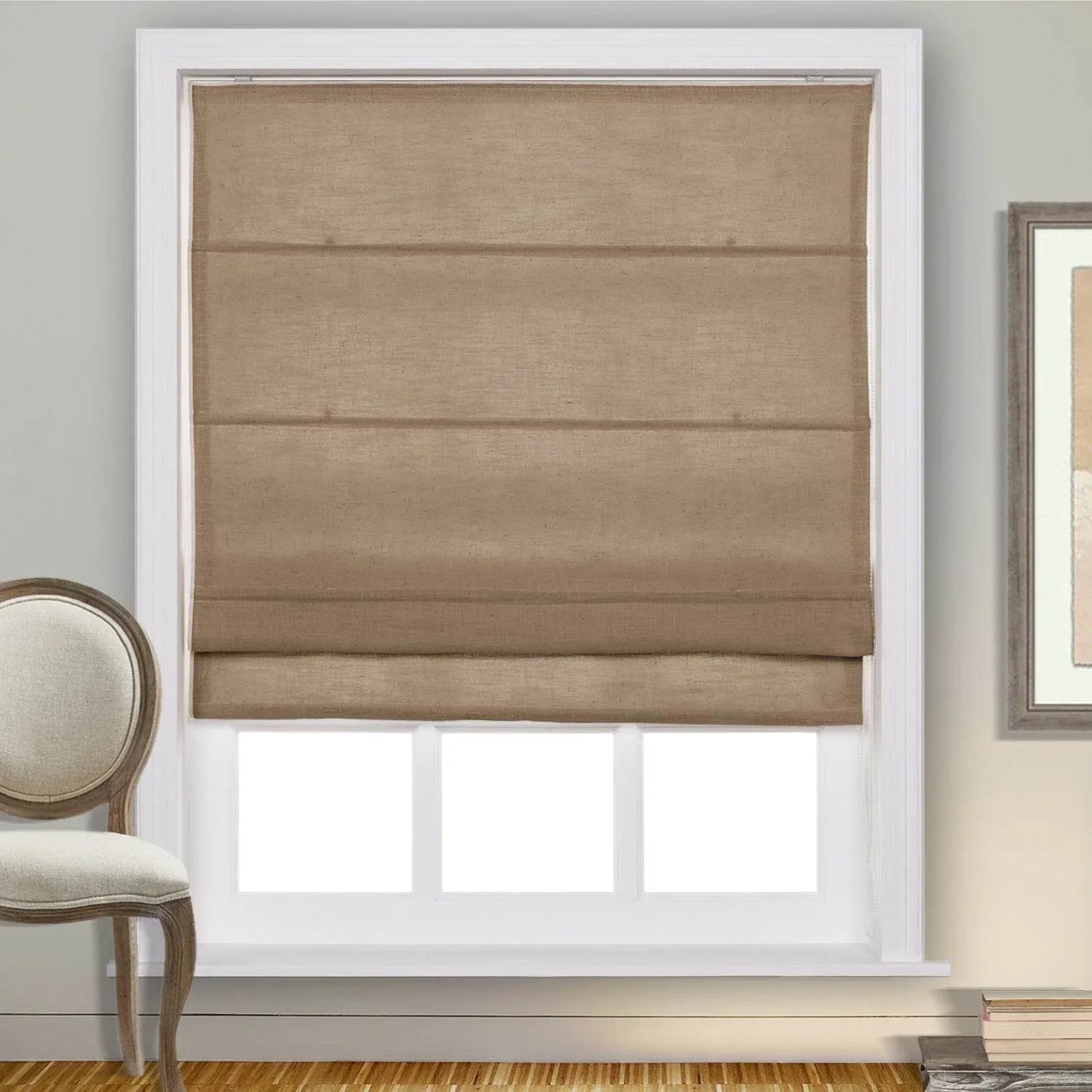 1908 Roman Shade Velcro Faux Linen Light Filtering, Blackout, Room Darkening, Installation Hardware Included - Cololeaf -- #0 Snow White