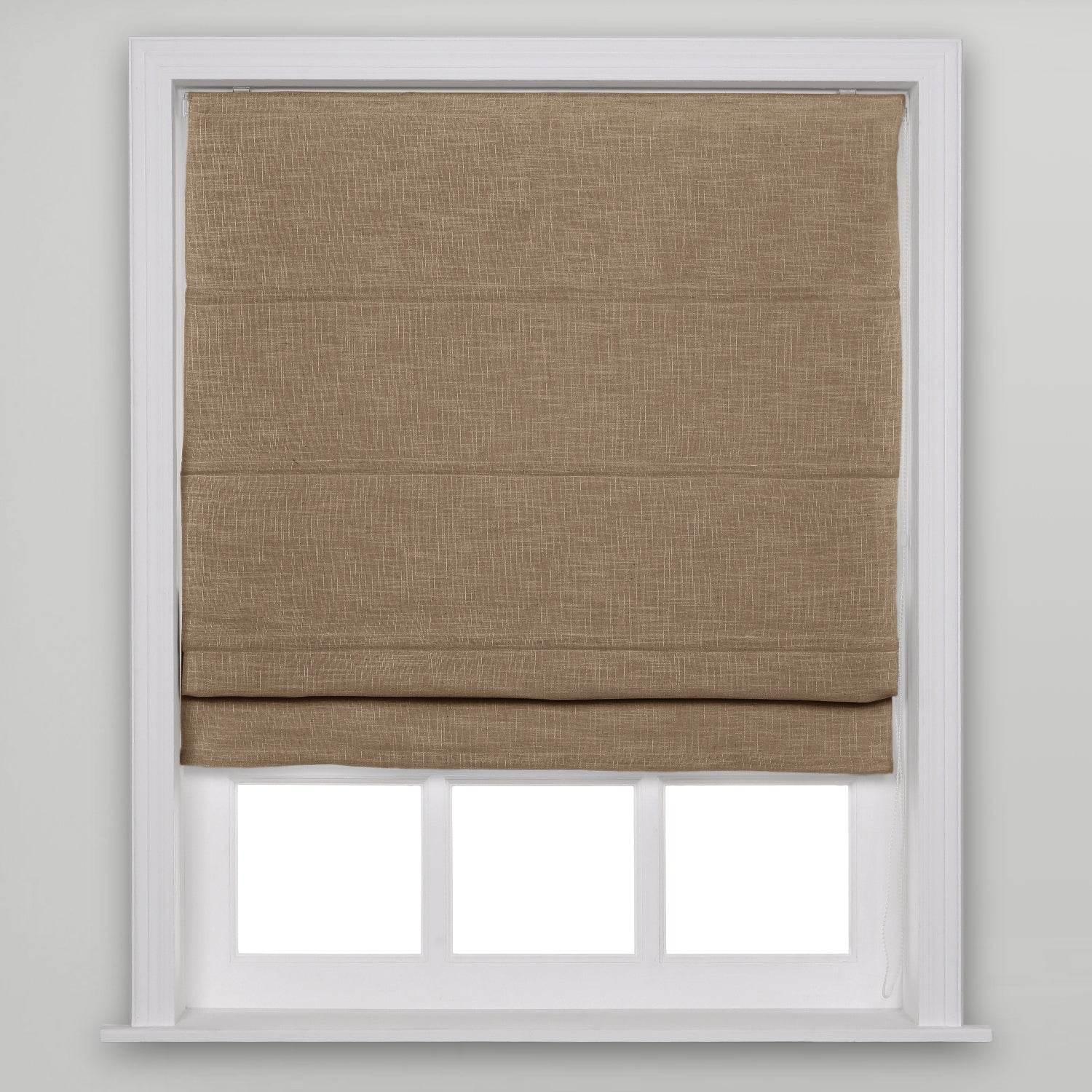 1908 Roman Shade Velcro Faux Linen Light Filtering, Blackout, Room Darkening, Installation Hardware Included - Cololeaf -- #9 Rust Brown