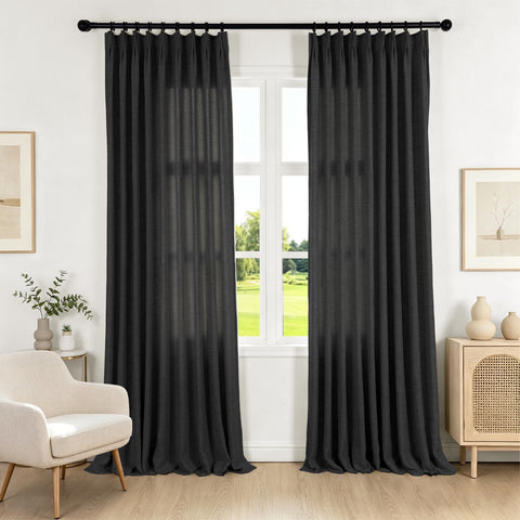TW04 Linen Textured Light Filtering Sheer Curtain Pinch Pleat