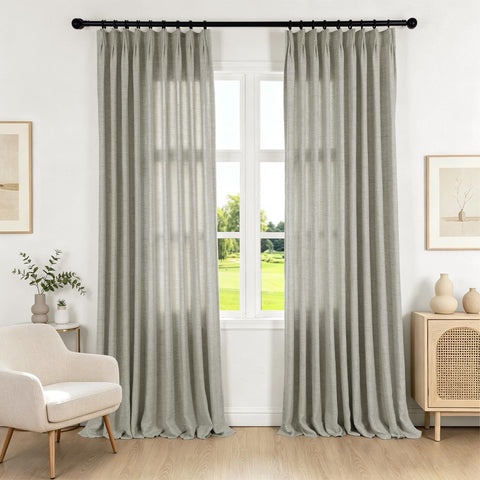 TW04 Linen Textured Light Filtering Sheer Curtain Pinch Pleat
