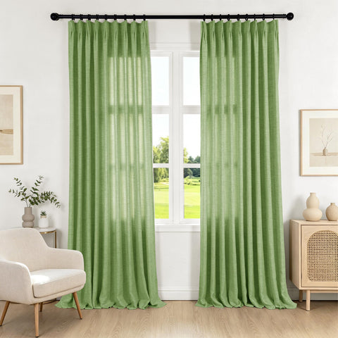 TW04 Linen Textured Light Filtering Sheer Curtain Pinch Pleat