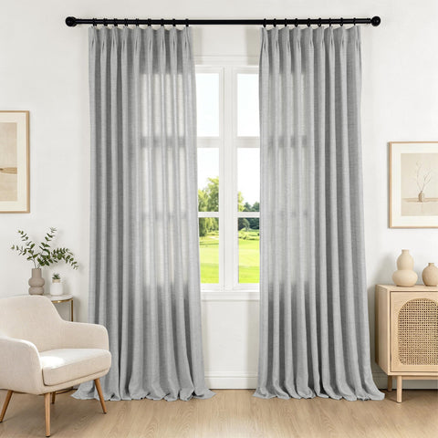 TW04 Linen Textured Light Filtering Sheer Curtain Pinch Pleat