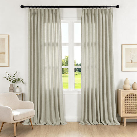 TW04 Linen Textured Light Filtering Sheer Curtain Pinch Pleat