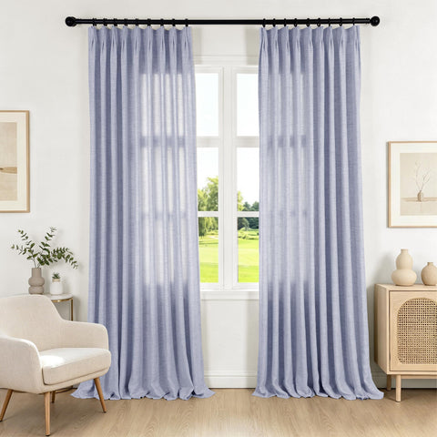 TW04 Linen Textured Light Filtering Sheer Curtain Pinch Pleat