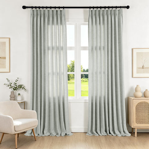 TW04 Linen Textured Light Filtering Sheer Curtain Pinch Pleat