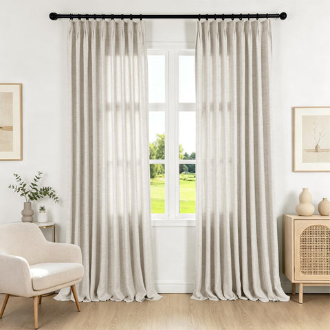 TW04 Linen Textured Light Filtering Sheer Curtain Pinch Pleat