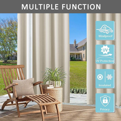 Rose Outdoor Curtains Waterproof Thermal Insulated Blackout Grommets At The Top and Bottom - Cololeaf -- Beige