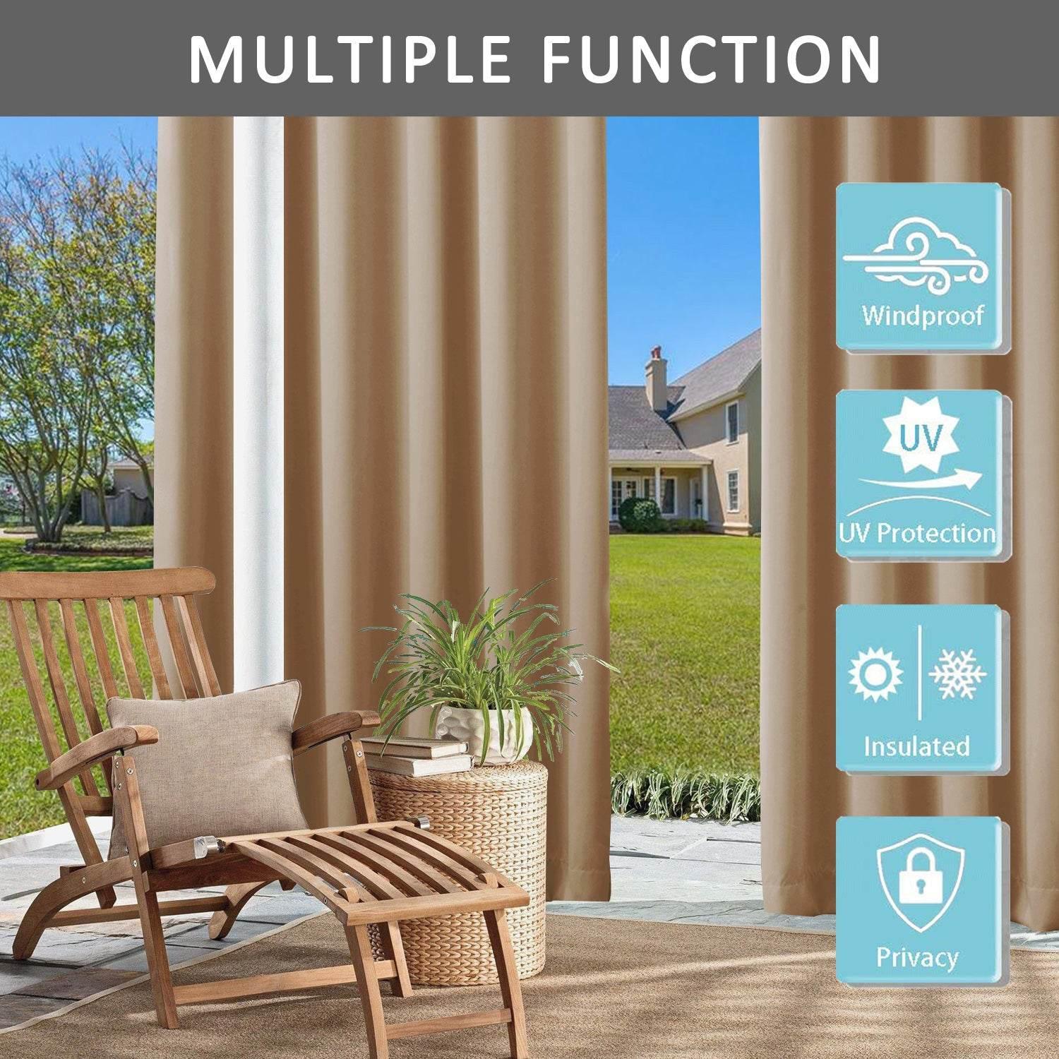 Rose Extra Wide Outdoor Curtains Waterproof Thermal Insulated Blackout Top Grommet - Cololeaf -- Beige