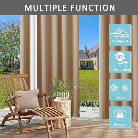 Rose Extra Wide Outdoor Curtains Waterproof Thermal Insulated Blackout Top Grommet - Cololeaf -- Beige