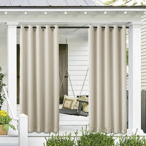Rose Extra Wide Outdoor Curtains Waterproof Thermal Insulated Blackout Top Grommet - Cololeaf -- Beige