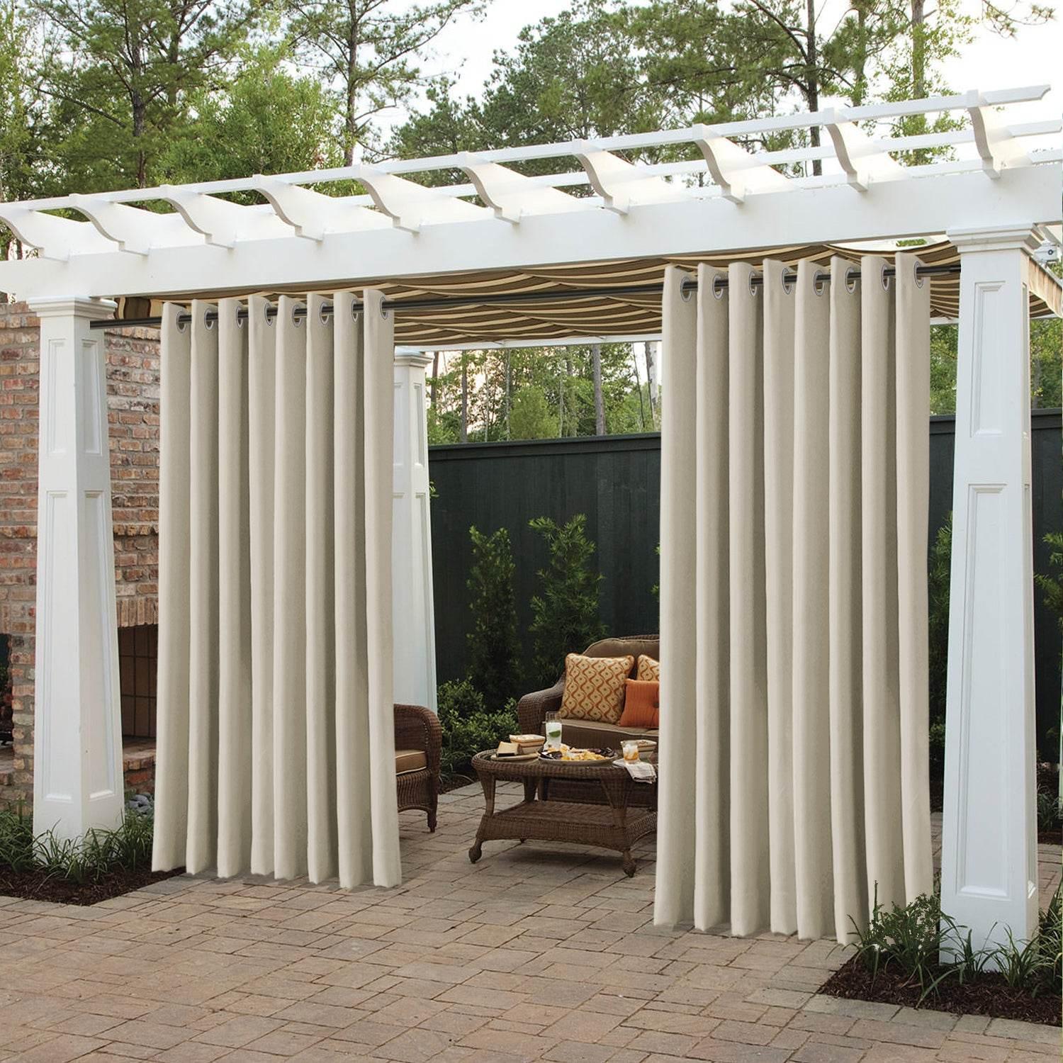 Rose Extra Wide Outdoor Curtains Waterproof Thermal Insulated Blackout Top Grommet - Cololeaf -- Beige