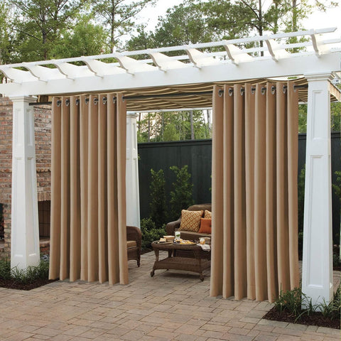 Rose Extra Wide Outdoor Curtains Waterproof Thermal Insulated Blackout Top Grommet - Cololeaf -- Beige